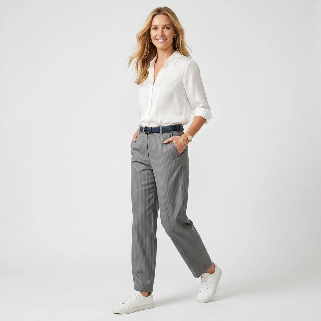 Barrel Leg Pants with in Striped Pattern Grey 1