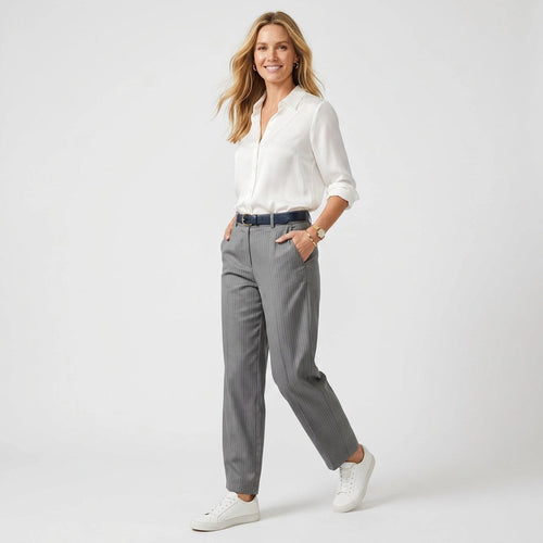 Barrel Leg Pants with in Striped Pattern Grey 1