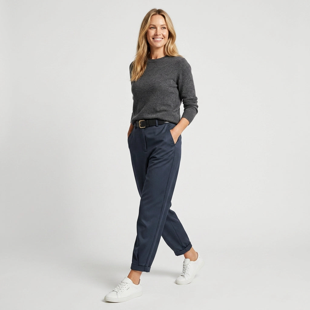 Barrel Leg Pants with in Striped Pattern Dark Blue 5