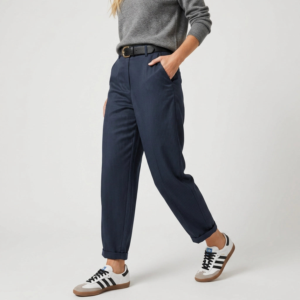 Barrel Leg Pants with in Striped Pattern Dark Blue 6