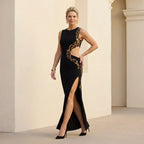 Bodycon Cut Out Maxi Dress with Slit Black 1