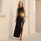 Bodycon Cut Out Maxi Dress with Slit Black 2