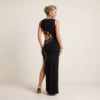 Bodycon Cut Out Maxi Dress with Slit Black 6