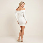 Bodycon Knit Off Shoulder Mini Dress Cocktail White 4