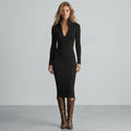 Bodycon Knit Winter Dress with Collar Detail Black 3
