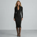 Bodycon Knit Winter Dress with Collar Detail Black 3