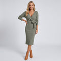 Bodycon Knit Winter Dress with Long Sleeves Grey 6