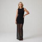 Bodycon Mesh Maxi Dress with Sheer Overlay Black 4