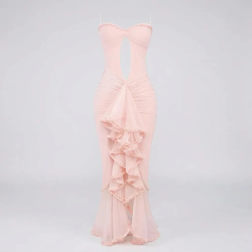 Bodycon Midi Cut Out Dress with Stomach Detail Pink 5