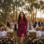 Bodycon Mini Wedding Guest Dress with Sleeves Bordeaux 3