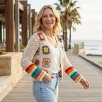 Bohemian Crochet Cardigan with Open Front Edging White 1