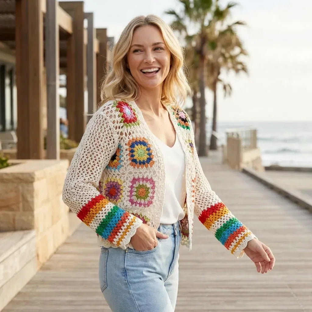 Bohemian Crochet Cardigan with Open Front Edging White 1
