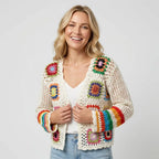Bohemian Crochet Cardigan with Open Front Edging White 2