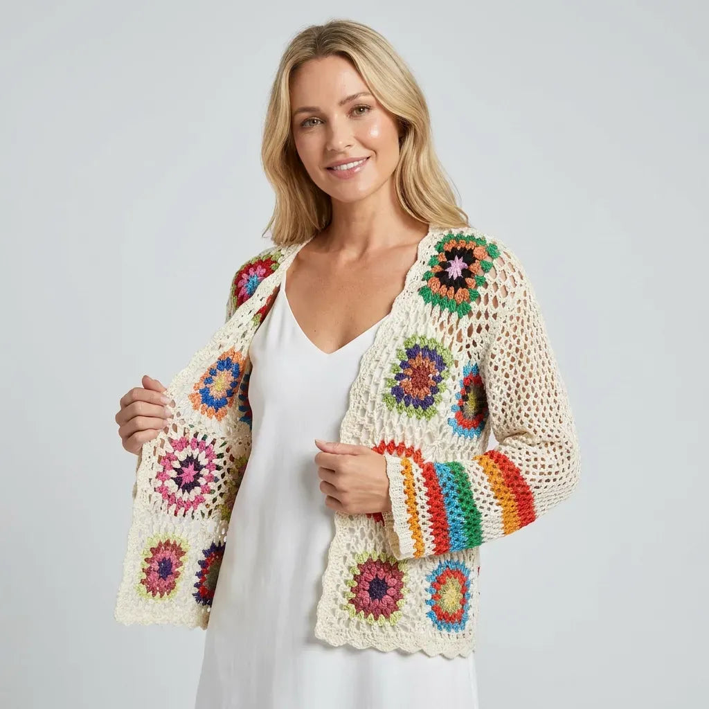 Bohemian Crochet Cardigan with Open Front Edging White 3