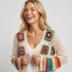 Bohemian Crochet Cardigan with Open Front Edging White 4