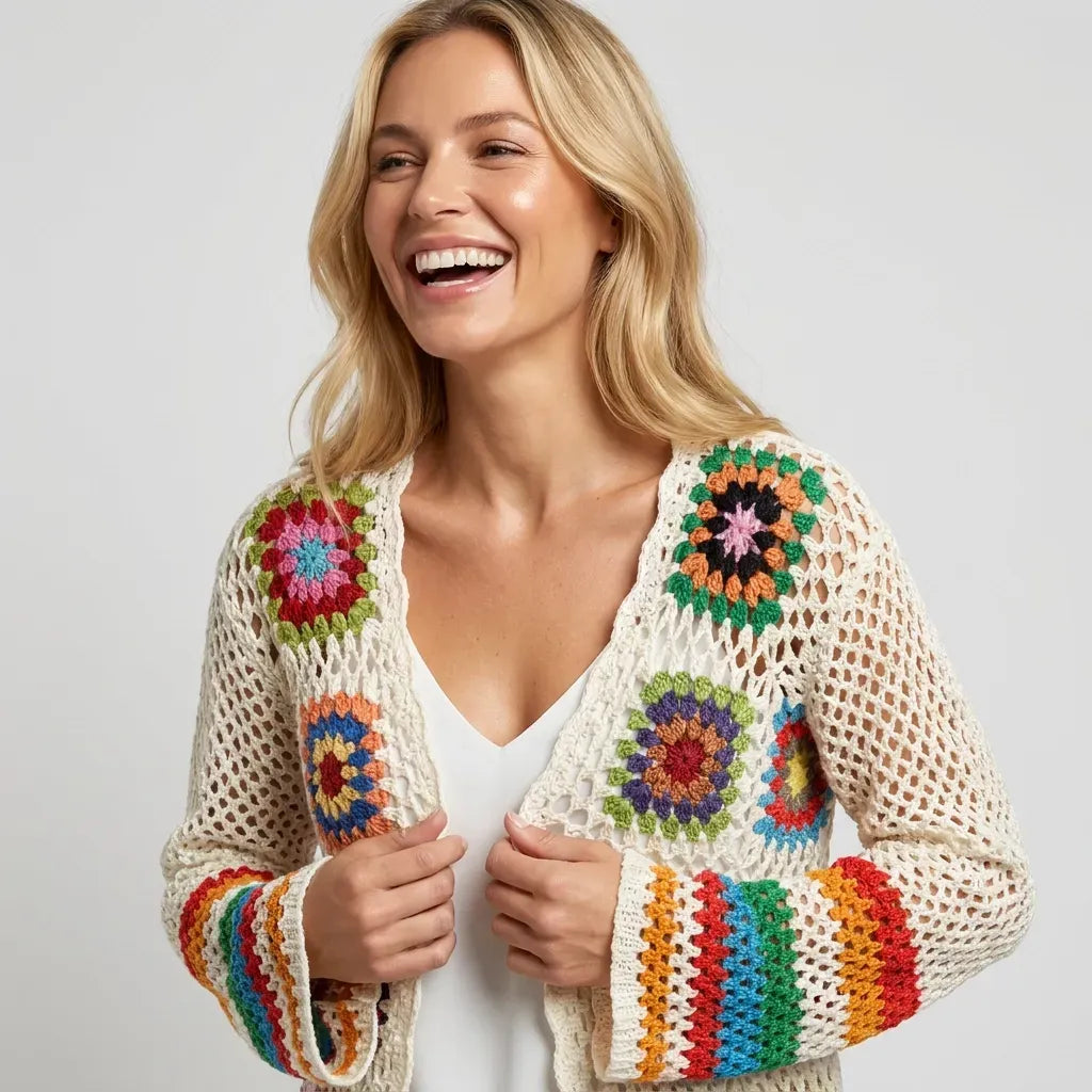 Bohemian Crochet Cardigan with Open Front Edging White 4