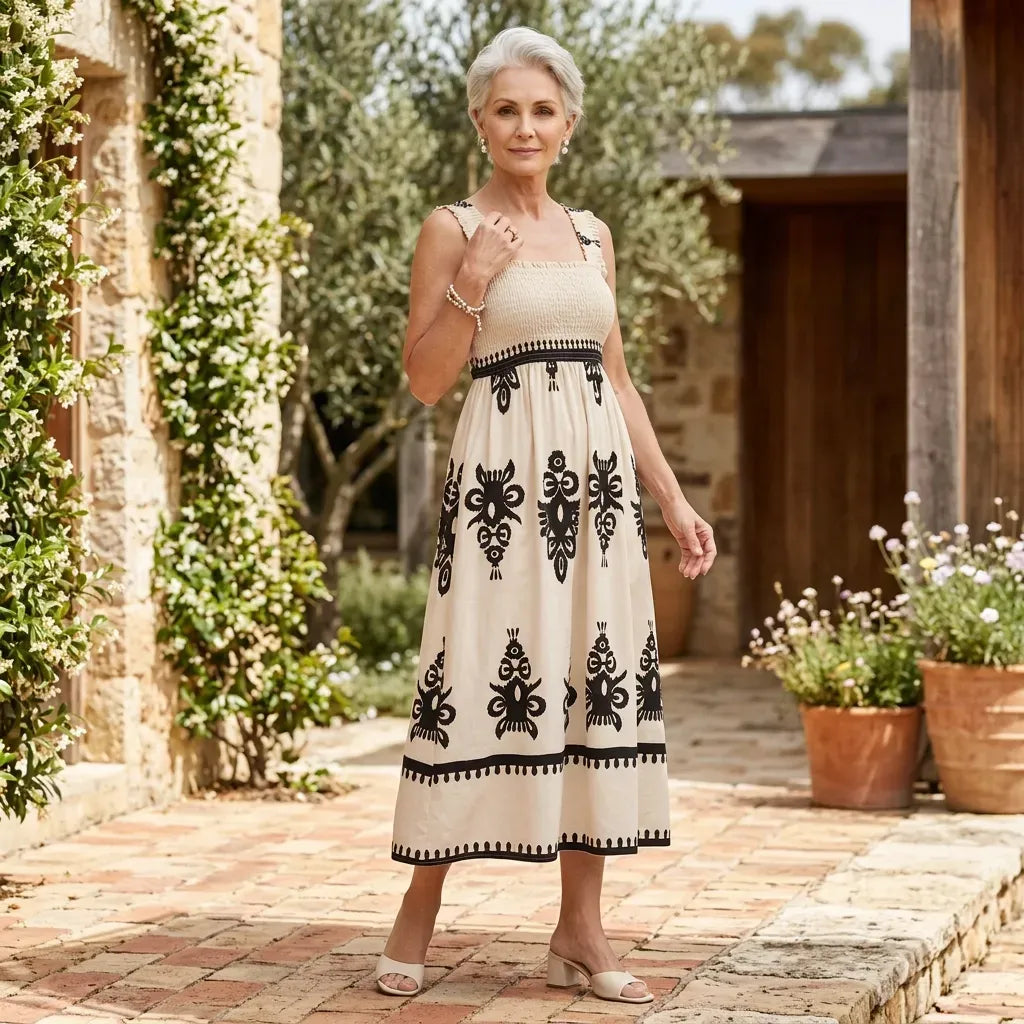 Boho Maxi Dress Sleeveless Smocked White 1