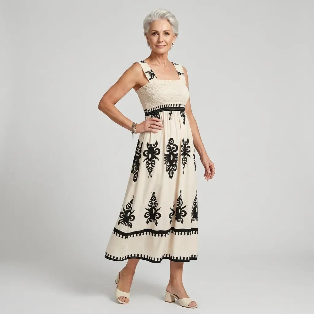 Boho Maxi Dress Sleeveless Smocked White 3