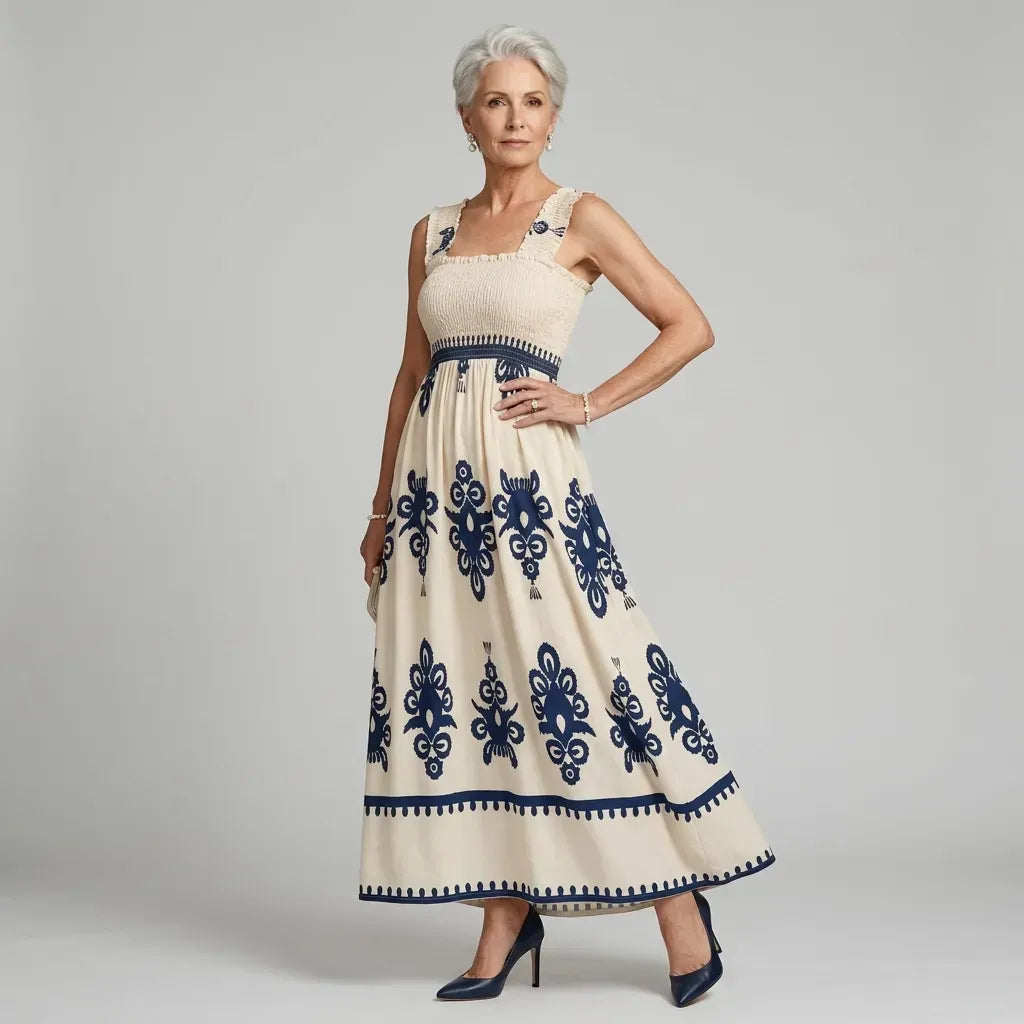Boho Maxi Dress Sleeveless Smocked Blue 7
