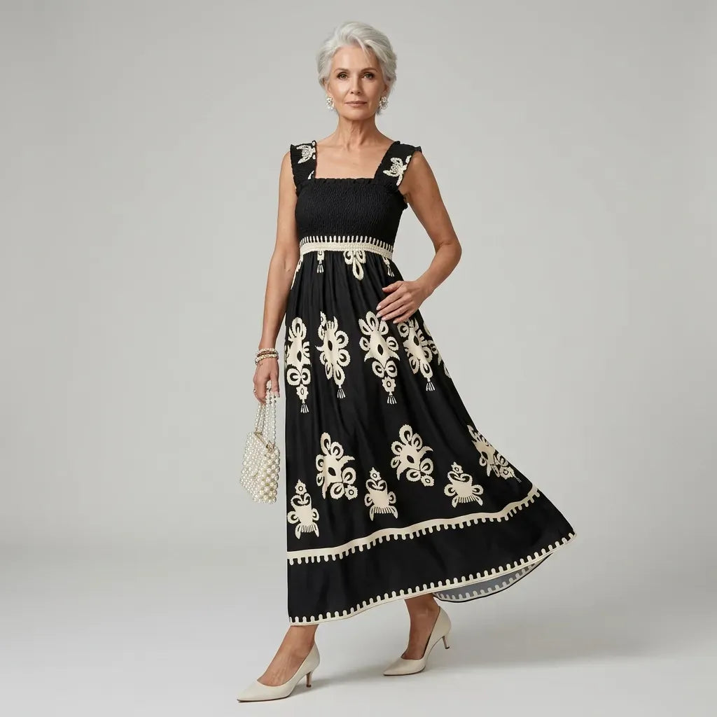 Boho Maxi Dress Sleeveless Smocked Black 9