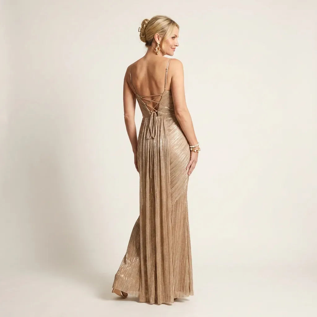 Boned Corset Dress A-Line Maxi Gold 1