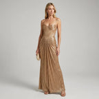 Boned Corset Dress A-Line Maxi Gold 4
