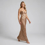 Boned Corset Dress A-Line Maxi Gold 5