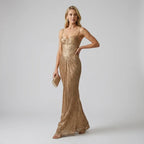 Boned Corset Dress A-Line Maxi Gold 6
