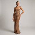 Boned Corset Dress A-Line Maxi Gold 7