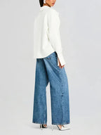 Boxy Cropped Button Down Shirt White 2