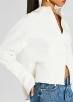 Boxy Cropped Button Down Shirt White 3