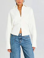 Boxy Cropped Button Down Shirt White 4