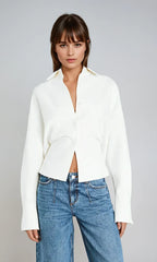 Boxy Cropped Button Down Shirt White 5