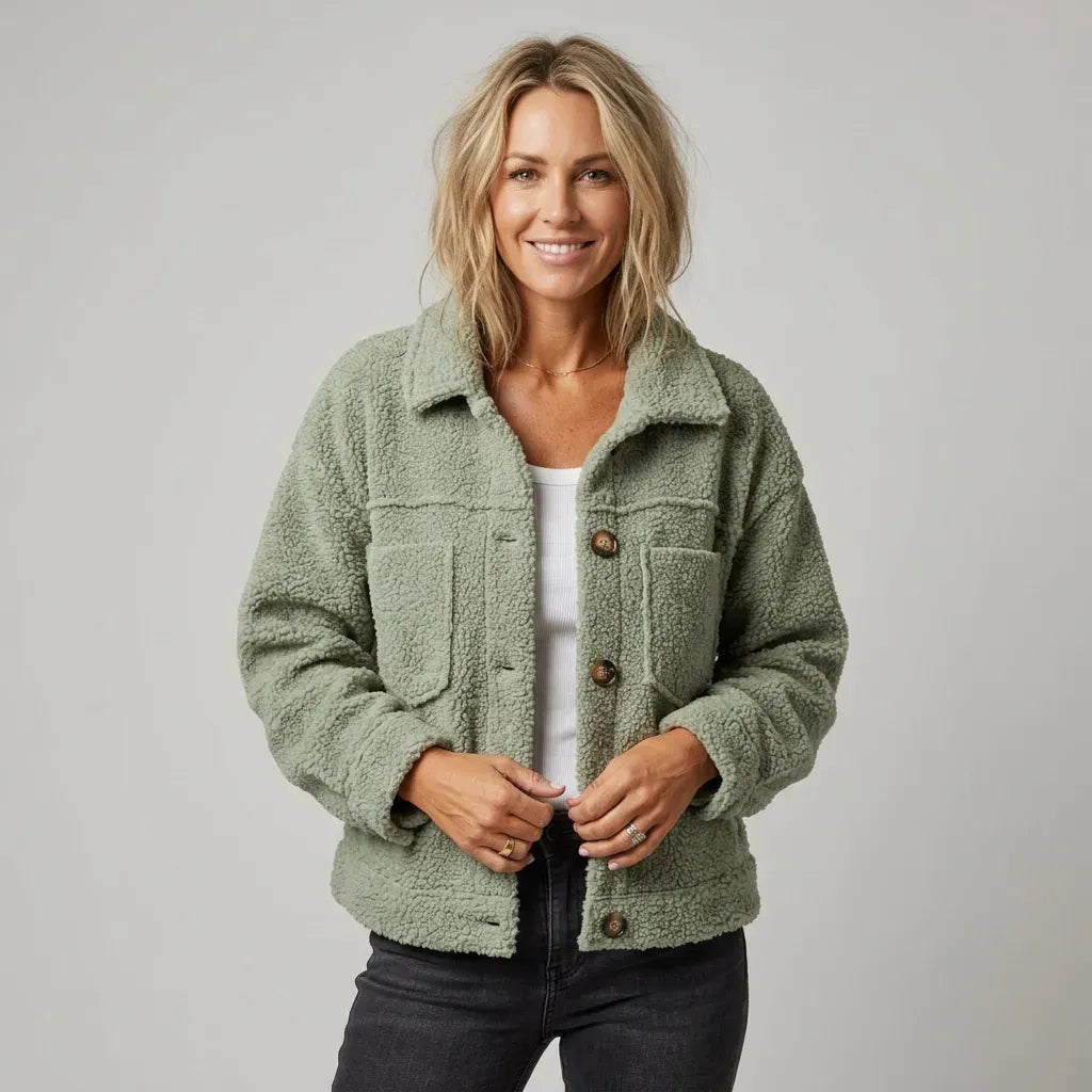 Boxy Fleece Teddy Jacket with Pockets Mint 3