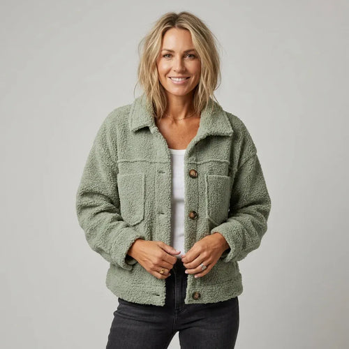 Boxy Fleece Teddy Jacket with Pockets Mint 3