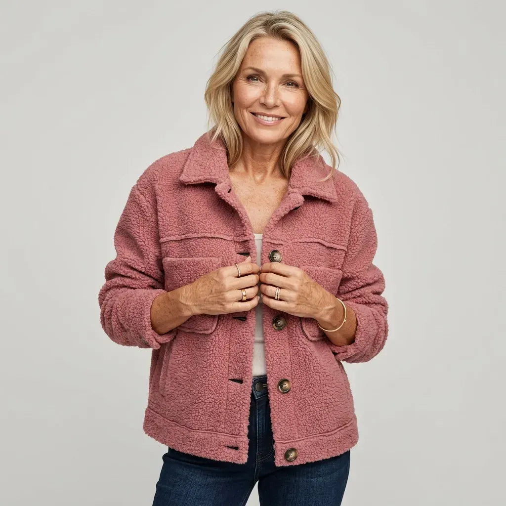 Boxy Fleece Teddy Jacket with Pockets Pink 4
