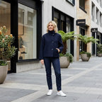 Boxy Funnel Neck Jacket with Buttons Navy 1