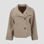 Boxy Funnel Neck Jacket with Buttons Beige 3