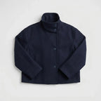 Boxy Funnel Neck Jacket with Buttons Navy 5