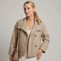 Boxy Funnel Neck Jacket with Buttons Beige 6