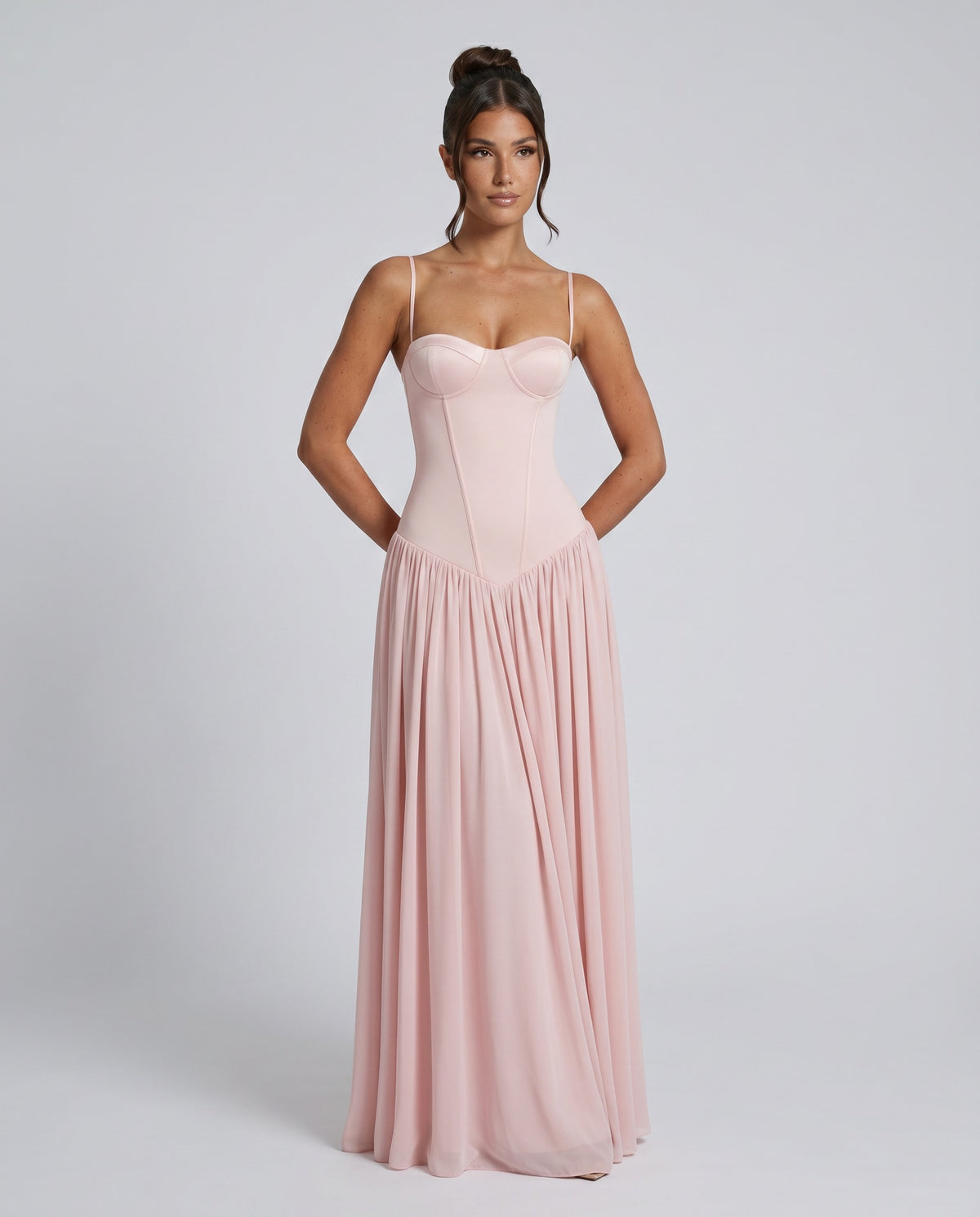 Bustier Corset Boning Structured Maxi Dress in Pink – 1