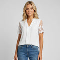 Straight Cut Blouse with Lace Sleeves