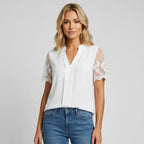 Straight Cut Blouse with Lace Sleeves