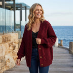 Cardigan in Oversized Fit with Buttons from Knit Fabric Dark Red 4