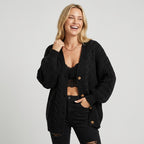 Cardigan in Oversized Fit with Buttons from Knit Fabric Black 8