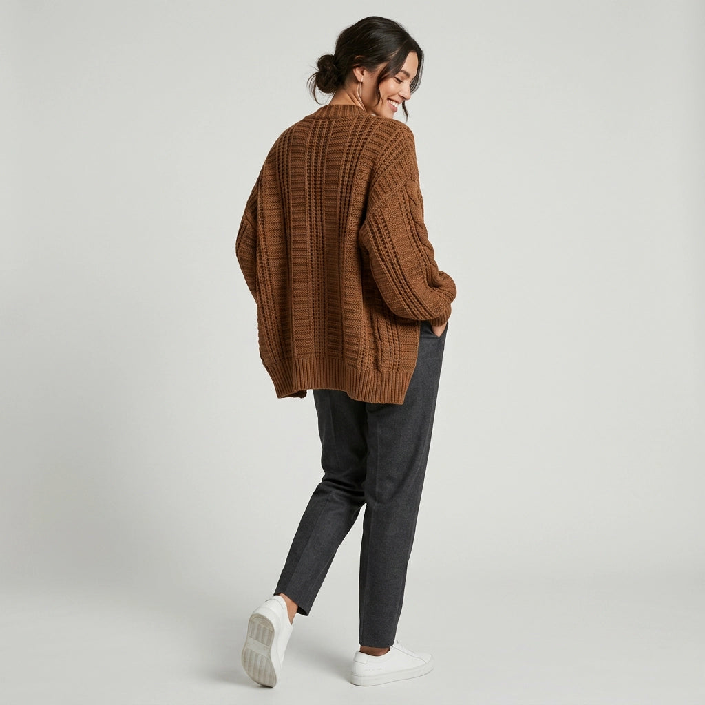 Cardigan in Oversized Fit with Buttons from Knit Fabric Brown 9