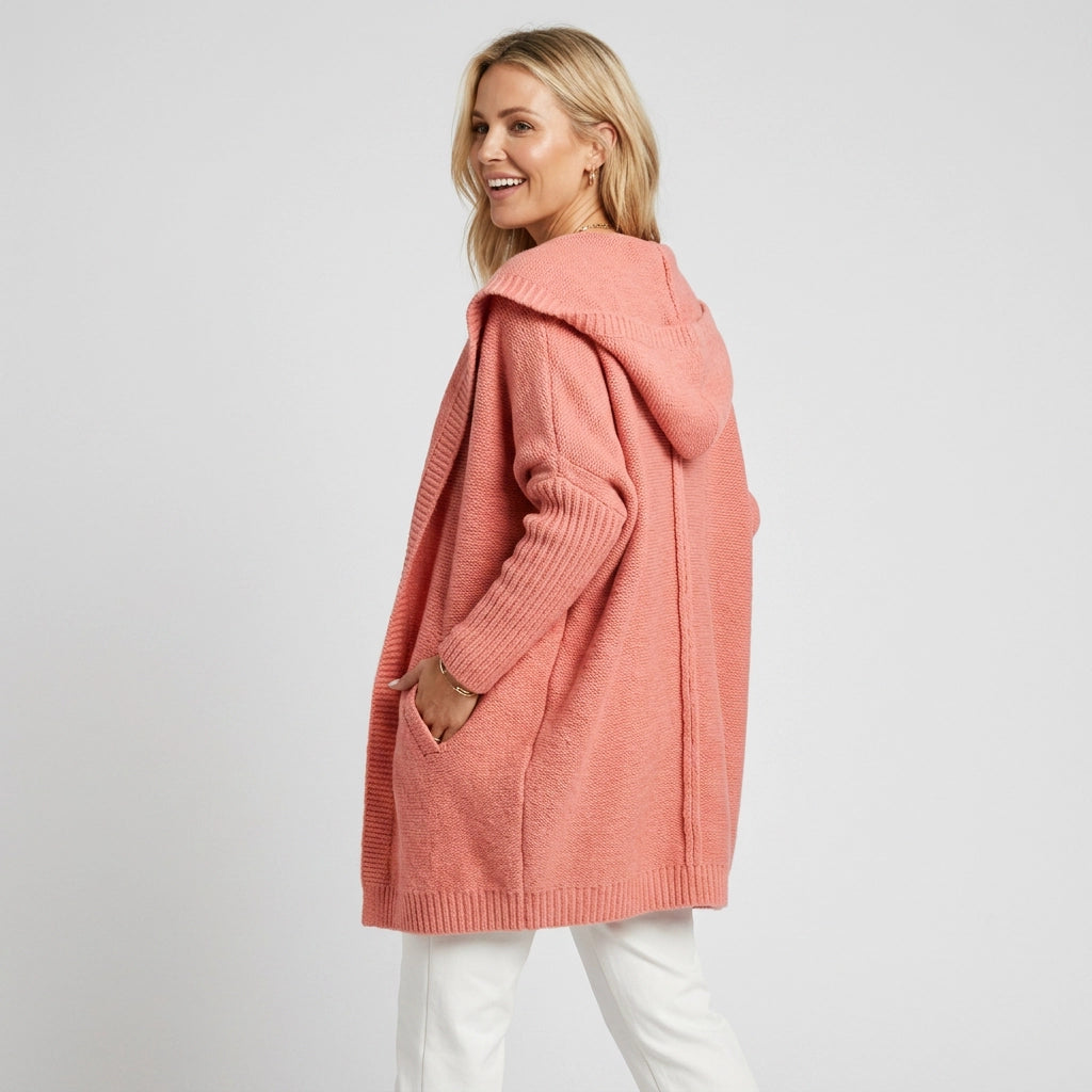 Longline Hooded Cardigan with a Shawl Collar and Ribbed Cuffs Orange 11