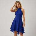 Halter Neck Chiffon Wedding Guest Cocktail Dress Blue 10
