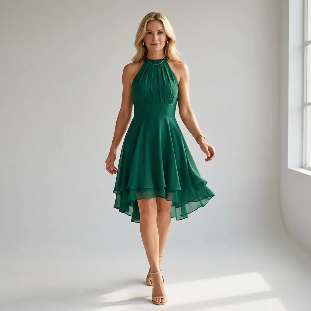 Halter Neck Chiffon Wedding Guest Cocktail Dress Green 7
