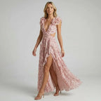 Chiffon Cut Out Dress with A-Line Slit Pink 4